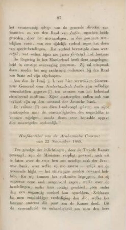 Hoofdartikel van de Arnhemsche Courant van 22 November 1845.