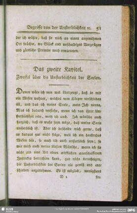 Das zweite Kapitel. Zweifel über die Unsterblichkeit der Seelen