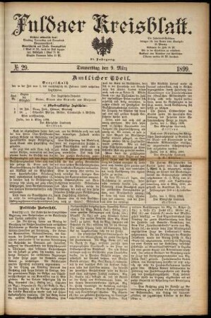 Erste Ausgabe vom Donnerstag, den 09. März 1899.