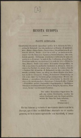 Revista Europea - Parte Literaria - Introduccion