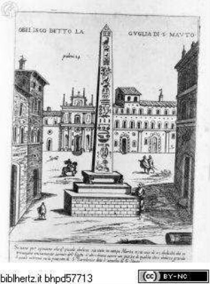 Ornamenti di Fabriche antichi et moderni dell'Alma Città di Roma; con le sue dichiaratione fatti da Bartolommeo Rossi. Ioannes Maius Romanus delineavit / Parte Seconda, Tafel (15): Obelisco detto la Guglia di S. Mauto