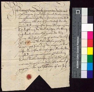 Dietrich Georg Berka von Duba bestätigt Bürgermeister und Rat der Stadt Bautzen den Empfang der zu St. Galli fälligen 11 Schock und 15 Groschen.