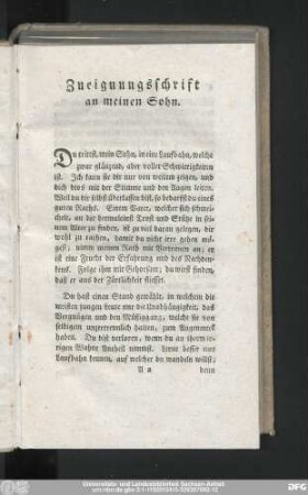 Zueignungsschrift an meinen Sohn.