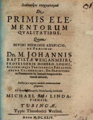 Diaskepsis stoicheiologikē de primis elementorum qualitatibus