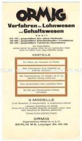 Verfahren für Lohn- und Gehaltsabrechnungen mittels Ormig-Maschinen