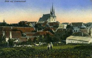 Lommatzsch-Altlommatzsch. Blick auf Lommatzsch, kolorierte Ansichtskarte
