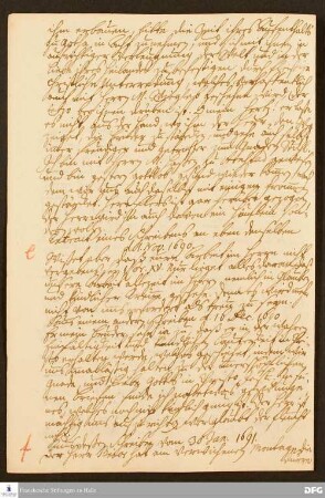 Auszug eines Briefs von August Hermann Francke an Christoph Hohenhausen.