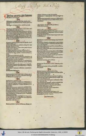 Tabula in hac quarta parte summe Alexandri de ales.