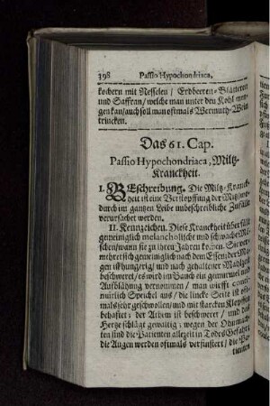 Das 61. Cap. Passio Hypochondriaca, Miltz-Kranckheit.