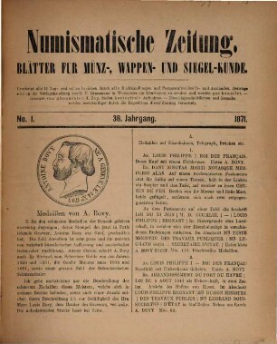 Numismatische Zeitung : Blätter für Münz-, Wappen- und Siegel-Kunde. 38, 38. 1871