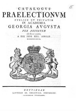 SS 1773: Catalogus praelectionum publice et privatim in Academia Georgia Augusta ... habendarum