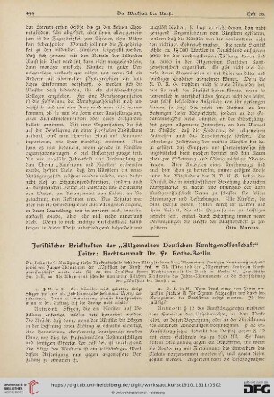 Juristischer Briefkasten der "Allgemeinen Deutschen Kunstgenossenschaft" : Leiter: Rechtsanwalt Dr. Fr. Rothe, Berlin