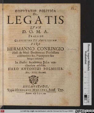 Disputatio Politica De Legatis