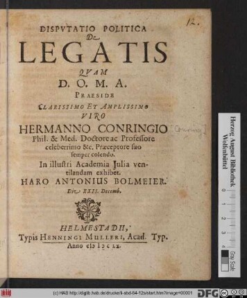Disputatio Politica De Legatis
