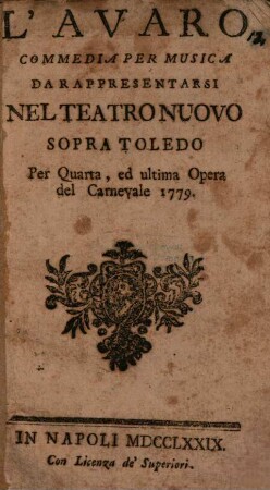 L' avaro : Commedia per musica