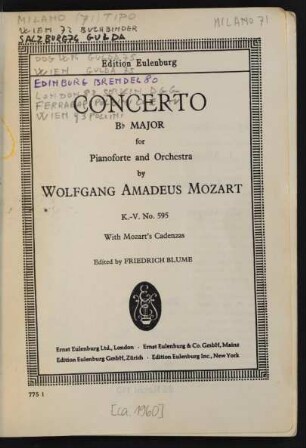 Concerto B♭ major : for pianoforte and orchestra : K.-V. 595