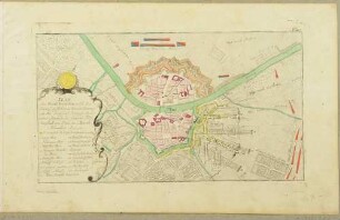 Militärischer Plan von Dresden zur Zeit der Belagerung durch die österreichischen Truppen unter Graf Leopold Joseph von Daun im Siebenjährigen Krieg 1758, aus: Die Geschichte des jetzigen Kriegs...