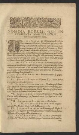 Nomina Forum, Qui In Academia Marpurgensi publice jura professi sunt.