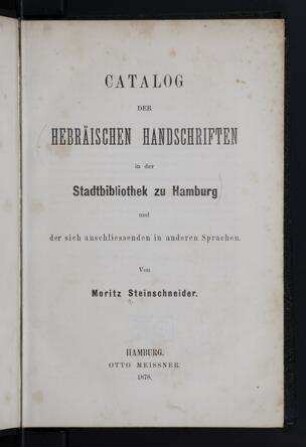 Hebräische Handschriften / von Moritz Steinschneider