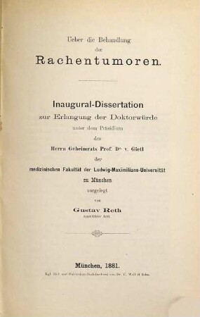 Ueber die Behandlung der Rachentumoren : Inaugural-Dissertation