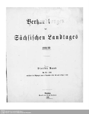 1. Wahlper. 4.1920/22: Verhandlungen des Sächsischen Landtages