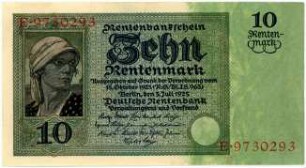 Geldschein, 10 Rentenmark, 3.7.1925