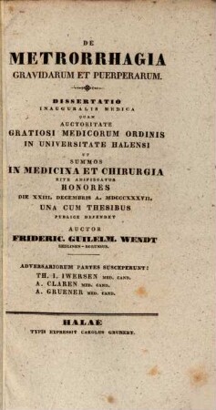 De metrorrhagia gravidarum et puerperarum : diss. inaug. med.