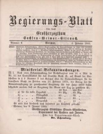 2. Ministerial-Bekanntmachung, die Militär-Vergütungssätze für Naturalleistungen im Jahre 1883 betreffend