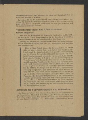 Versicherungsanstalt und Arbeitsschutzamt wieder aufgebaut