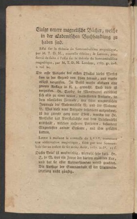 Einige neuere magnetische Bücher, welche in der akademischen Buchhandlung zu haben sind