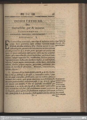 Dissertatio XIII. De Contractibus, qui Re ineuntur. Respondente Michaele Preukio, Regiomont