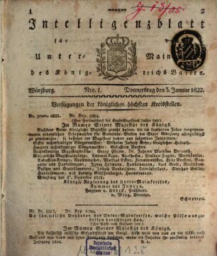 Intelligenzblatt für den Unter-Mainkreis des Königreichs Bayern. 1822, 1