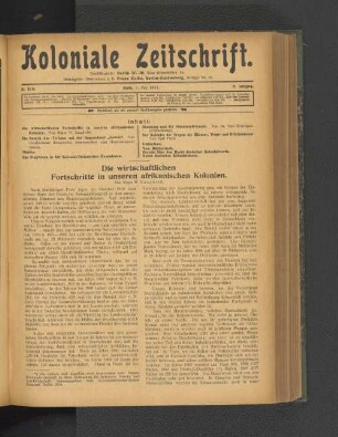 Die wirtschaftlichen Fortschritte in unseren afrikanischen Kolonien.