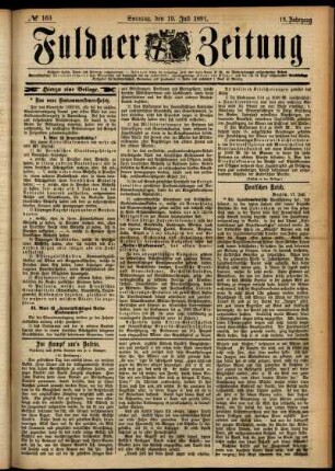 Erste Ausgabe vom Sonntag, den 19. Juli 1891.