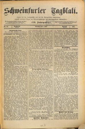 Schweinfurter Tagblatt : die Zeitung für die Region Main/Rhön. 29, 2. 1884