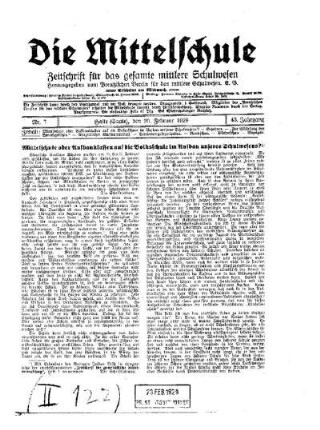 Mittelschule oder Aufbauklassen auf die Volksschule im Aufbau unseres Schulwesens?