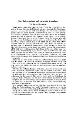 Über Volkserziehung auf nationaler Grundlage