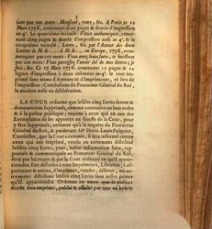 Arrest De La Cour De Parlement, Portant suppression de cinq différens Ecrits : Extrait Des Registres Du Parlement. Du 23 Mars 1756.