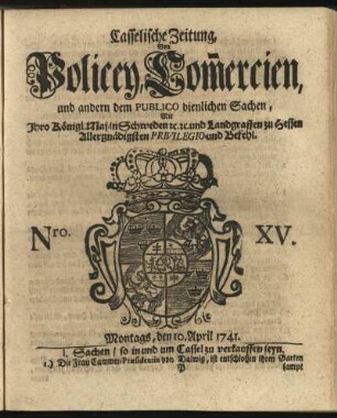 Nro. XV, Montags, den 10. April 1741
