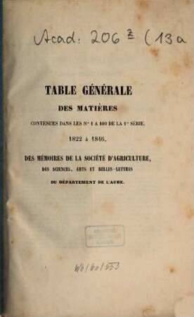 Mémoires de la Société d'Agriculture, Sciences, Arts et Belles-Lettres du Departément de l'Aube. [13,a]