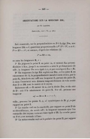 Observations sur la question 229.