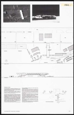 Architektonisches Ausstellungskonzept für die ILA 1998 in Schönefeld. Haupteingangsbereich Schinkelwettbewerb 1997: Lageplan 1:1000, Funktionsschema, Erläuterung