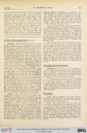 Todesfälle / Gedenktage / Aus Künstler-Vereinen / Aus Kunstvereinen / Vom Kunsthandel / Aus Galerien und Museen / Auktionen / Vermischtes / Literatur-Umschau / Briefkasten der Schriftleitung / Werbung