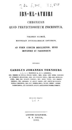 Vol. 1: al- Kāmil fi 't-taʾrīḫ