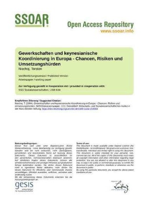 Gewerkschaften und keynesianische Koordinierung in Europa - Chancen, Risiken und Umsetzungshürden
