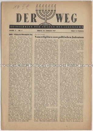 Wochenzeitschrift „Der Weg. Zeitschrift für Fragen des Judentums“ u.a. über Verantwortung gegen Antisemitismus vorzugehen