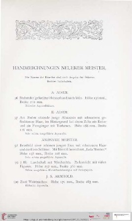 Handzeichnungen neuerer Meister (Nr. 96 - 279)