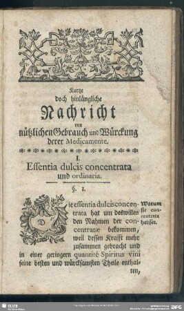 I. Essentia dulcis concentrata und ordinaria