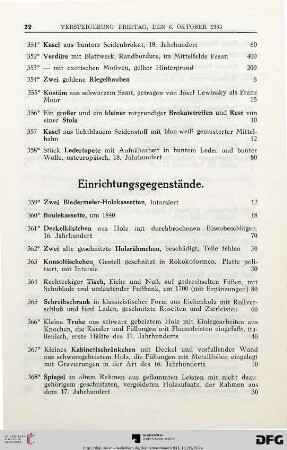 Einrichtungsgegenstände (Nr. 359-379)