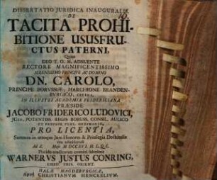 Dissertatio Juridica Inauguralis De Tacita Prohibitione Ususfructus Paterni